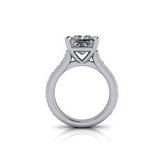 Barbara No. 1 is a stunning princess cut engagement ring with a graceful cathedral setting. This classic design showcases the center stone and allows for maximum light to enhance its brilliance. The princess cut engagement ring is shown with a 7.5mm, 2.50 ct princess cut Colorless Moissanite, DEF Color, VVS Clarity, and Accented with princess cut moissanite, DEF Color, VVS Clarity. 1.40 ct Band width: 3.4mm 3.90 carat total weight. *Princess cut engagement ring stone arrives with a warranty card/certification of authenticity.*The ring is custom made just for you in your ring size and metal preference. *Please contact us prior to purchasing with any questions, we are happy to help. White Princess Cut Solitaire Wedding Ring, White Square Cut Moissanite Wedding Rings, Timeless Princess Cut 14k White Gold Wedding Ring, Square Cut Platinum Wedding Rings, White Solitaire Princess Cut Wedding Ring, Timeless 14k White Gold Princess Cut Wedding Ring, White Platinum Princess Cut Wedding Ring, Classic Moissanite Princess Cut Diamond Ring, Classic Princess Cut Moissanite Diamond Ring