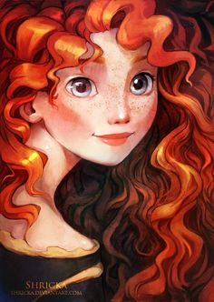 a painting of a girl with red hair