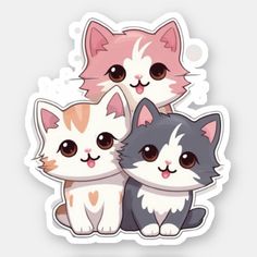 three cute cats sticker on a white background