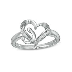 Your mom will enjoy the creative look of this cute heart ring. Fashioned in sterling silver, this style features a whimsical heart-shaped outline shimmering with diamond accents. An artful motherly love design gleams along one side. Polished to a bright shine, this ring is destined to be adored. Motherly Love, Creative Look, Whimsical Heart, Peoples Jewellers, Cute Heart, Your Mom, Love Design, Diamond Stone, 1 Carat