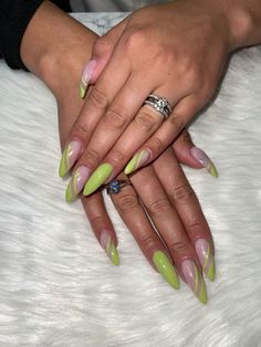 Almond nails Green Tips, Image Painting