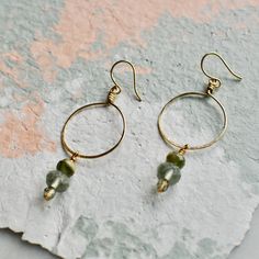 Salvia Hoops – Poppy Jewelry Designs Green Hoop Earrings With Ear Wire, Green Brass Hoop Earrings, Green Wire-wrapped Hoop Earrings, Green Wire Wrapped Hoop Earrings, Dangling Beads Round Earrings, Everyday Round Earrings With Dangling Beads, Diy Hoop Earrings, Crystal Girl, Cold Connections