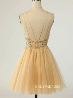 Yellow Homecoming Dresses, Beaded Tulle, Short Homecoming Dress, Prom Dresses Short, A Line Skirts, Homecoming Dresses, Homecoming, Custom Sizing, Nice Dresses