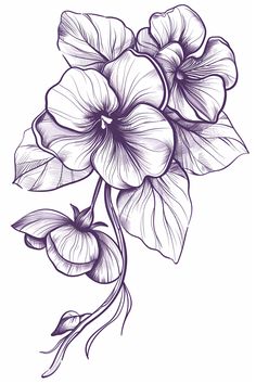 A delicate African violet flower blooms with intricate linework  symbolizing grace and elegance in this stunning vector tattoo design set against a crisp white background. Violet Forearm Tattoo, Coverup Flower Tattoo Design, Violets Tattoo Black And White, Violet Flower Tattoo Stencil, Black And White Violet Flower Tattoo, African Violet Tattoo Design, African Violets Tattoo, Violets Flower Tattoo, Violets Tattoo Design