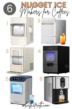 different types of ice maker for coffees and drinks with text overlay that reads 6 nugget ice makers for coffees