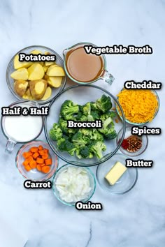 the ingredients for broccoli, potatoes, carrots and other foods