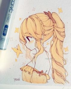 a drawing of a girl with long blonde hair