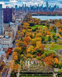 an aerial view of the park and city skyline