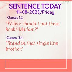 a pink and white poster with the words sentence today written in red on it's bottom corner