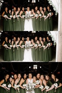 the bride and her bridal party are posing for pictures