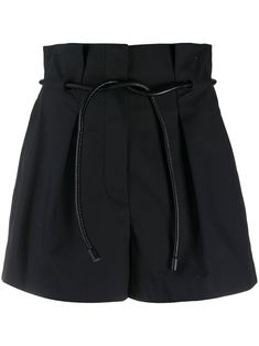 black cotton blend paperbag waist high waist belted waist concealed front fastening pleat detailing thigh-length Short Png, Black High Waisted Shorts, Summer Beach Wear, Mini Shorts, 3.1 Phillip Lim, Shorts Black, Phillip Lim, Retro Outfits, Black Shorts