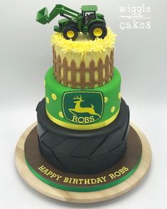 a birthday cake with a tractor on top