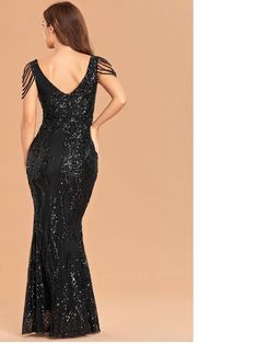 This is the perfect dress for a night out or special occasion. It will turn heads with the sexy black sequin fabric and draping. It will fit you beautifully while giving you plenty of room to dance. A beautiful dress for a special occasion, don't miss this chance to be the best you at your next party! This Party's Sequin Elegant V Neck Evening Dress is a sexy black dress with sparkling sequin details in the neckline, the bodice, and on the sleeves. The front and back of this elegant black dress are made from transparent mesh with a soft and stretchy fabric, which is comfortable to wear. Sexy party dress for women. The Sequin Elegant V Neck Dress is an elegant evening dress that will be perfect to cover your shoulders and show off your curves. The dress is made with high quality materials a Black Sequin Fabric, Party Dress For Women, Elegant Evening Dress, Evening Dress Collection, Custom Bridesmaid Dress, Pregnant Wedding Dress, Elegant Black Dress, Custom Wedding Dress, Evening Dresses Elegant