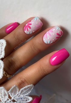 Summer nail designs, cute summer nails, beach nail art, tropical nail designs, bright summer nails, floral nail designs, neon summer nails, palm tree nail art, vacation nail designs, sunset nail art, watermelon nail designs, shellac summer nails, mermaid nail art, pineapple nail designs, ombre summer nails, nautical nail art, flamingo nail designs, lemon nail art, ice cream nail designs, pastel summer nails, seashell nail art, vacation-inspired nail designs, rainbow summer nails, Flowers On Nails Design, Hot Pink Floral Nails, Lavender Nails, Colorful Nails, Cute Gel Nails, Short Acrylic Nails Designs, Dipped Nails, Gel Nail Designs, Floral Nails