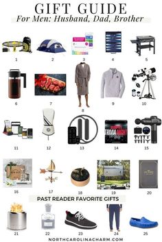 the gift guide for men's husband, dad and brother is featured in this post