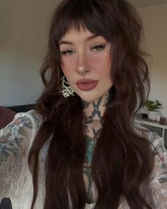 Whimsigoth Hair, Goth Hairstyle, Kenzie Luby, Bangs With Long Hair, Body Modification Piercings, Alt Hair, Claudia Tihan, Baby Bangs, Cute Hair Colors