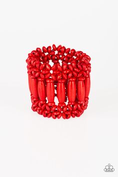 A collection of red wooden beads are threaded along stretchy bands, coalescing into a vivacious beaded palette for a summery look. Sold as one individual bracelet. P9SE-RDXX-152XX Barbados Beach, Barbados Beaches, Club Red, Pink Jewels, Red Bracelet, Wooden Bracelet, Wood Bracelet, Red Bracelets, Paparazzi Accessories