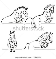 four horses running in different directions