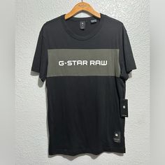 G Star Raw Corporate Script, Logo T-Shirt Casual Short Sleeve T-shirt With Star Logo, Black Short Sleeve Tops With Star Print, Black Casual T-shirt With Star Print, Black Star Print Casual T-shirt, Casual T-shirt With Star Logo For Streetwear, Casual Tops With Star Logo For Streetwear, Casual Black Top With Star Print, Casual Cotton Tops With Star Logo, Black Cotton Tops With Star Print