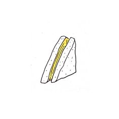 a drawing of a sandwich with mustard on it's side, in the middle of a white background