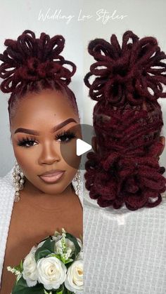 Gala Loc Styles, Petal Bun Locs Wedding, Black Brides Hairstyles Locs, Pedal Bun Loc Styles, Loc Petal Bun Styles, Half Up Half Down Dread Styles, Loc Styles For Wedding Guest, Half Up Half Down Loc Styles Locks