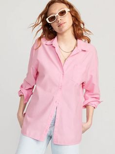 Oversized Boyfriend Shirt for Women | Old Navy Cheap Button-up Shirt For Daywear, Cheap Classic Button-up Shirt, Women Boyfriend Shirt, Chic Cheap Button-up Shirt, Boyfriend Shirt Outfits, Classy Lady, Italy Outfits, Boyfriend Shirt, Old Navy Women