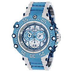 This beautiful Invicta Subaqua watch contains a precise Quartz movement in addition to a 0.1092 carats of diamonds, held by a stunning ice blue, steel, dark blue case. Its face displays a , oyster, mother of pearl, metal dial protected by a highly resistant Flame Fusion Crystal. This timepiece is completed by a ice blue, dark blue, steel, stainless steel band and it offers water resistance of up to 200 m. Led with expert engineering, no feat or occasion will ever be too great for Invicta's Subaq Best Watches For Men, Blue Cases, Invicta Watches, Blue Steel, Blue Band, Men's Watches, Stainless Steel Band, Blue Dark, Ice Blue