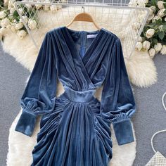 F00103097-102 Formal Velvet Dress, Velvet Dress Long Sleeve, Elegant Floral Dress, High Waist Maxi Dress, Long Dresses Elegant, Velvet Dress Long, Long Sleeve Velvet Dress, Blue Velvet Dress, French Dress