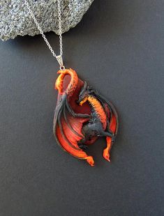 Great Dragon Pendant by LittleBreeze Adjustable Themed Necklace For Collectors, Adjustable Dragon Design Necklace As A Gift, Adjustable Dragon Design Necklace For Gift, Themed Handmade Multicolor Necklace, Unique Personalized Necklace For Collectors, Themed Multicolor Necklace For Gift, Black Hand-cast Pendant Necklace, Black Hand Cast Pendant Necklace, Unique Red Necklace For Collectors