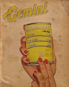 an old ad for gemini with two hands holding a cup