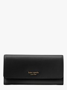 Say hi to your new everyday essential. Made from scratch-resistant Saffiano leather our Morgan continental wallet will keep its sleek luxe look for years to come. | Kate Spade Morgan Flap Continental Wallet, Black Modern Wallet, Black Leather Wallet, Wallet Pouch, Christmas 2022, Kate Spade Wallet, Black Wallet, Handbag Wallet, Wallet Bag, Black Handbags