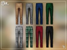 the different colored pants are lined up in rows and there is no image to describe