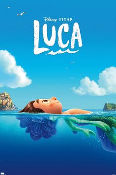 the character luca is floating in the water with her head above the water's surface