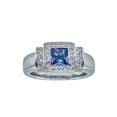 *Platinum 5mm Square cut faceted tanzanite ring/ Pave diamonds on shoulders & bezel. DIA-0.19cts. *Prices are valid up to and including size 7. Blue Platinum Rings With Square Cut, Blue Square-cut Platinum Ring, Blue Square Cut Platinum Ring, Modern Blue Radiant Cut Rings, Blue Platinum Square Cut Ring, Modern Blue Asscher Cut Rings, Blue Diamond Ring With Square Cut, Blue Square Cut Diamond Ring In Fine Jewelry, Fine Jewelry Blue Square Cut Diamond Ring