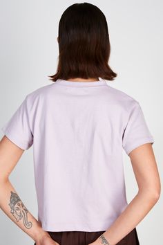 - Measurements: 1. Chest: 47cm, 2. Length: 51cm- Materials: 100% cotton- Thickness: Moderate- Sheerness: None- Stretch: Low- Lining: None- Care: Gentle wash cold and dry in shade Boxy Fit Cotton T-shirt With Screen Print, Boxy Fit Organic Cotton T-shirt With Crew Neck, Boxy Fit Graphic Cotton Cropped T-shirt, Boxy Fit Cotton Graphic Cropped T-shirt, Relaxed Fit Cropped T-shirt With Screen Print Crew Neck, Sporty Cotton Crew Neck Top, Purple Cotton Crew Neck T-shirt, Basic Cotton Screen Print Tops, Cotton Graphic Cropped T-shirt With Crew Neck