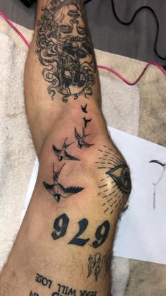 New swallows tattoo by me on me Swallows Tattoo, Tattooing Inks, Thigh Tattoo Men, Unique Tattoos For Men, Leg Sleeve Tattoo, Cool Tattoos For Guys