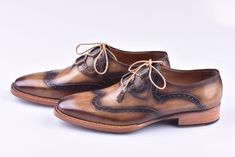 Buy TucciPolo Hand Welted Wingtip Oxfords Italian Leather Handmade Mens Luxury Shoe. Great attention to detail for these lace-up in soft, brown laces with a special handmade welt sole production. Leather : Hand polish Calfskin Color: Burnished Brown This is a made-to-order product. Each pair will be made upon receipt of order and shipped in approximately 15 days. Because our shoes are hand-painted and couture-level creations, each shoe will have a unique hue and polish, and exactly as photo. Not Monkstrap Shoes, Fire Shoes, Custom Made Shoes, Italian Leather Shoes, Bespoke Shoes, Oxford Dress Shoes, Wingtip Oxford, Sneaker Dress Shoes, Leather Dress Shoes