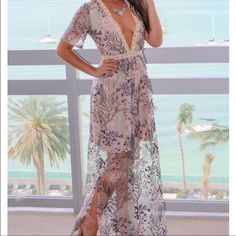 Questions? Leave A Comment Below! Floral Embroidered V-neck Maxi Dress For Brunch, Embroidered Maxi Dress For Summer Party, Embroidered Maxi Dress For Summer Evening, Summer Evening Lace Dress With V-neck, Summer Maxi Dress With Floral Embroidery And Short Sleeves, Summer Lace Dress With Floral Embroidery And Short Sleeves, Summer Lace Maxi Dress With Short Sleeves, Pink Lace Dress With Floral Embroidery For Summer, Summer Pink Lace Dress With Floral Embroidery