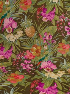 a floral wallpaper with pink and green flowers