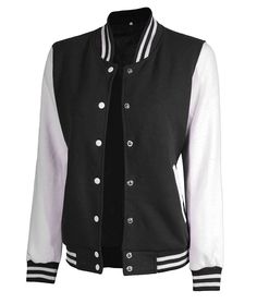 White and Black Varsity Jacket
This Women's Letterman Jacket Black And White is a fashion-forward piece for all seasons. Featuring a fleece body and viscose lining, rib-knit collar and button closure, a regular fit, and two pockets, this black fleece jacket can be paired with your favorite t-shirt or leggings. A perfect varsity jacket for all your casual styles. Black And White Varsity Jacket, Black Letterman Jacket, White Varsity Jacket, Black Varsity Jacket, Baseball Jacket Women, School Jacket, Varsity Jacket Women, White Sleeves, Varsity Letterman Jackets