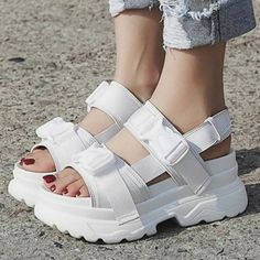 Women Platform Sandals Fashion Buckle Design White 7cm Increasing Sandals Thick Sole Casual Platform Shoes Female New No Tags Didn't Originally Come With Tags Never Worn White Also Have Black Under A Different Listing. Please Check My Closet Many Items Listed ... Bundle And Save ... Thank You For Stopping By And Have A Good Day Stay Safe Sepatu Platform, Korean Sandals, Korean Shoes, White Platform Sandals, Chunky Platform Sandals, Dr Shoes, Women Platform Sandals, White Platform, Girly Shoes