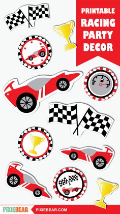 the printable race car party decorations are ready to be used for your next birthday party