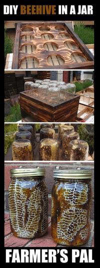 jars filled with honey sitting on top of a table