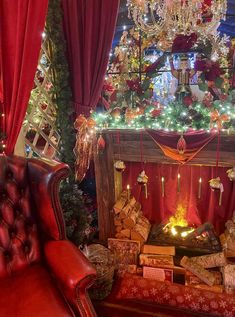 a living room decorated with christmas decorations and lights