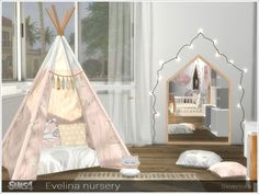 a child's bedroom with a teepee tent