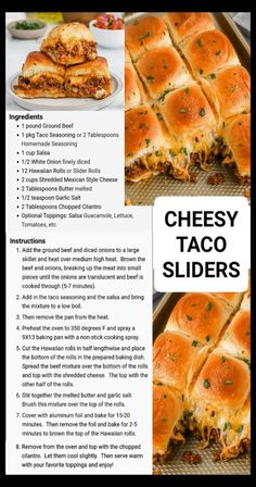 the recipe for cheesy taco sliders is shown