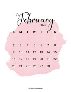 a pink calendar with the word february on it