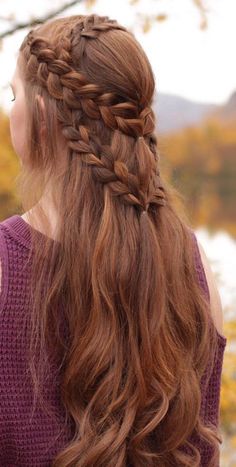 Braided Hair Half Up, Fantasy Braided Hair, Intricate Braids For Long Hair, Outlander Hairstyles, Peasant Hair, Medieval Braids, Red Hair Braids, Fantasy Hairstyle, Fantasy Braids