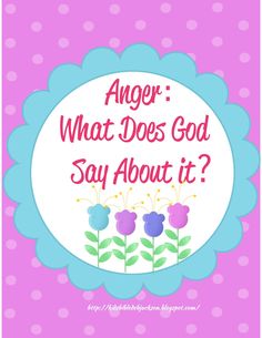 the words anger what does god say about it? on a pink background with polka dots