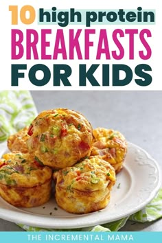 an egg muffin on a white plate with the words instant pot fluffy egg bites